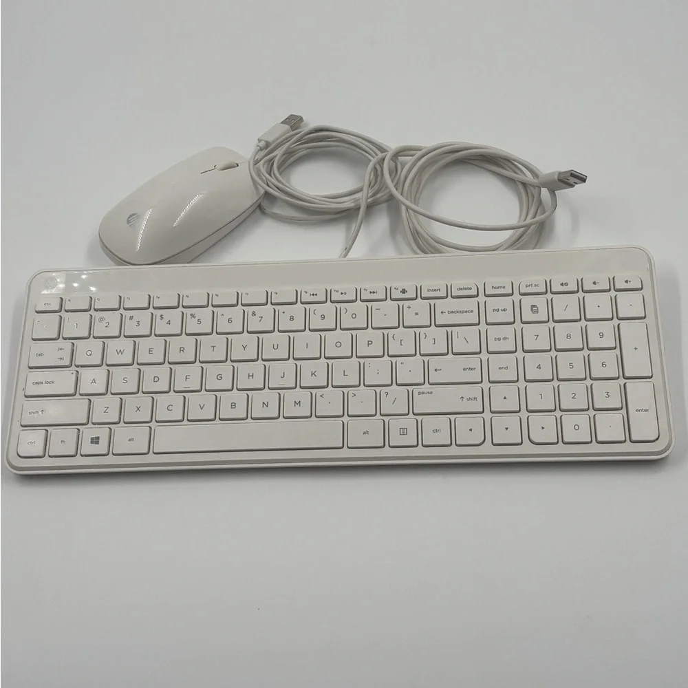HP White Wired Keyboard and Mouse Set - Used - Great Working Condition